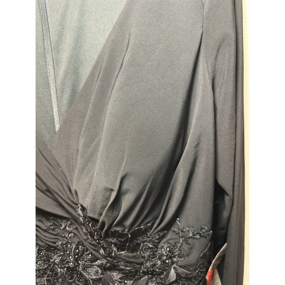 MAC DUGGAL 67896 Wrap Over Long Sleeve Lace Appliqué Black Trumpet Gown 16W #15 - Picture 14 of 16